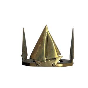 Vintage Brass Sailboat Design Candle Holder Mid-Century Modern Style